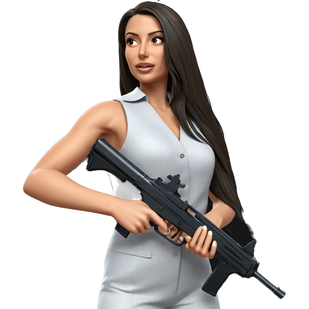 girl in formal attire with gun emoji