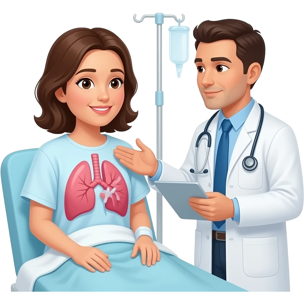 pacienta con enfermedad de pulmón en consulta médica hospitalaria con médico y en el hospital emoji