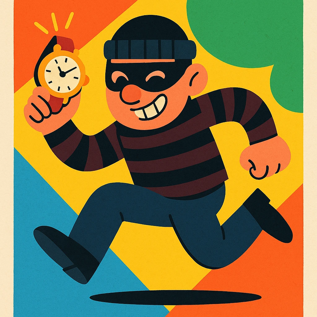 a cartoon thief with a stolen watch, vibrant toon style emoji