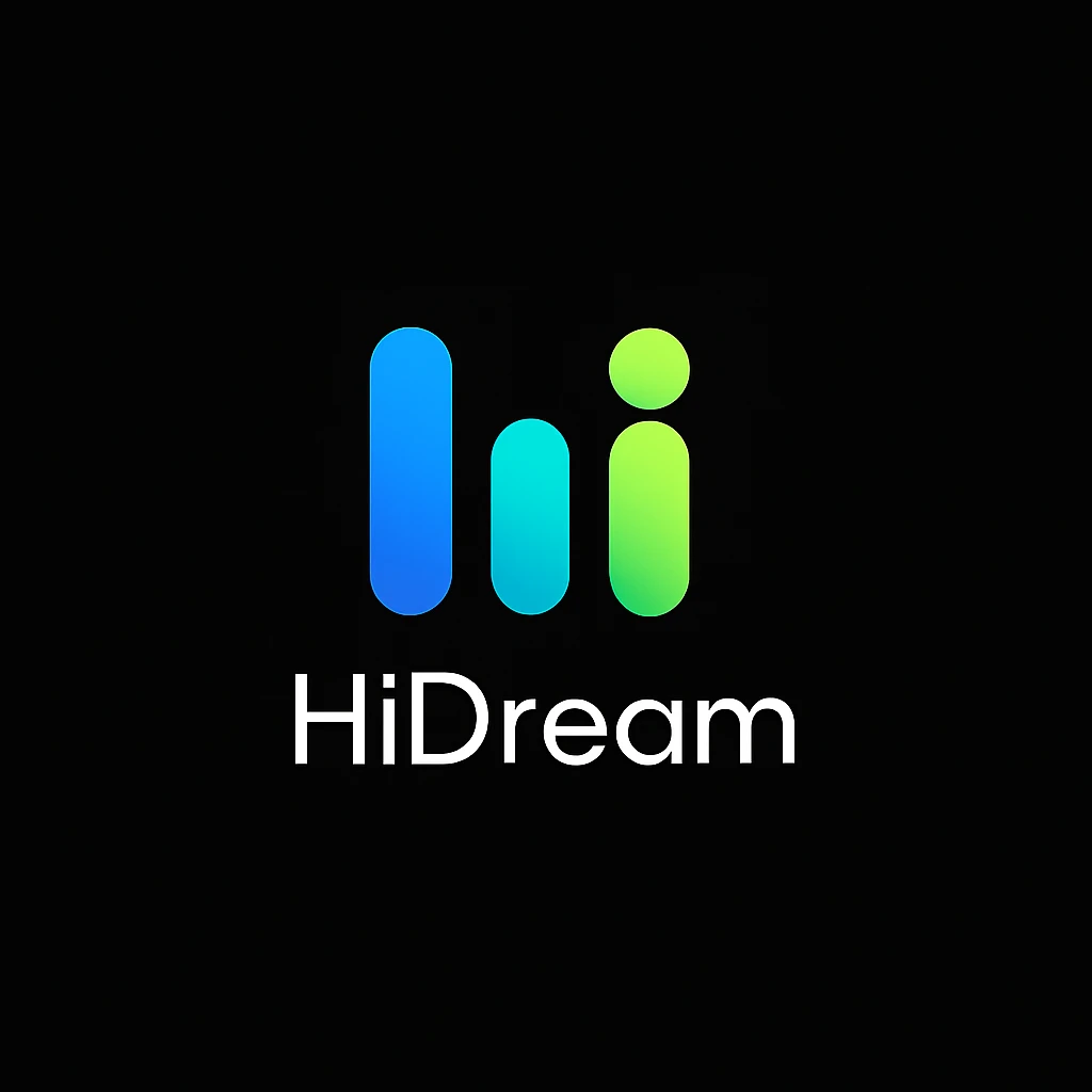 create high dream logo like this with text "HIDream", black background  emoji