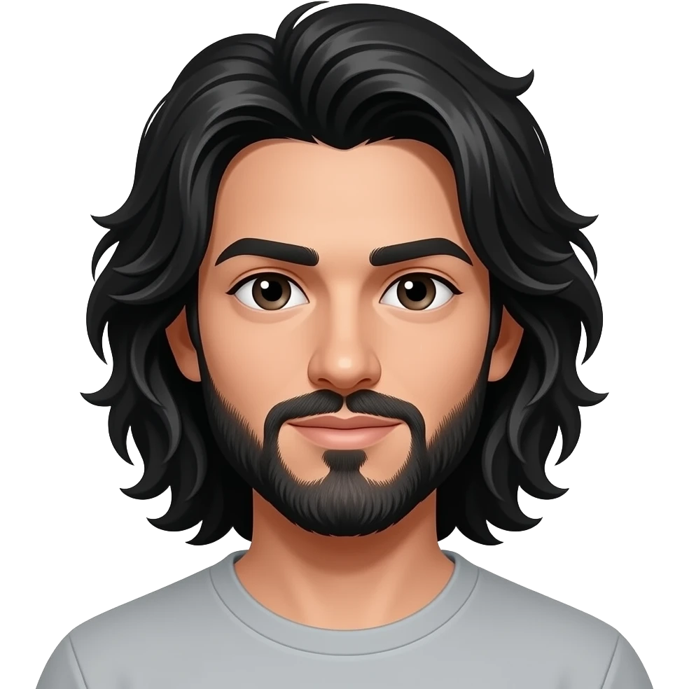 Long wavy black haired male with goatee and no moustache emoji