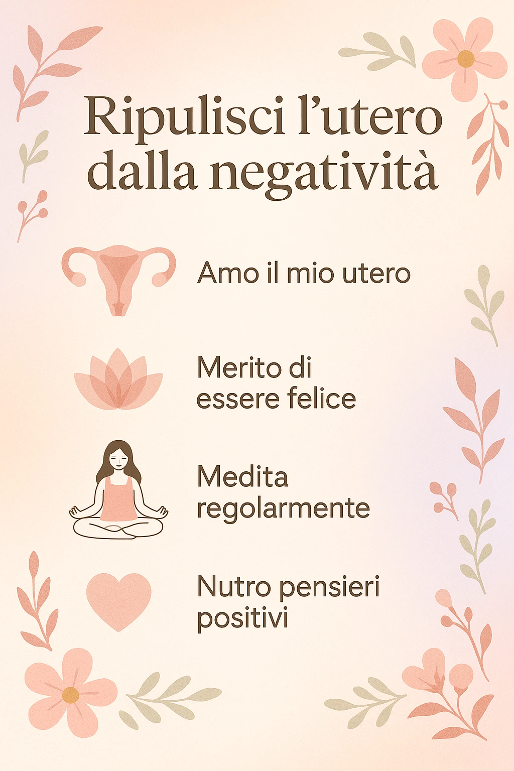 infografica stile post di instagram con titolo "Ripulisci l’utero dalla negatività" emoji