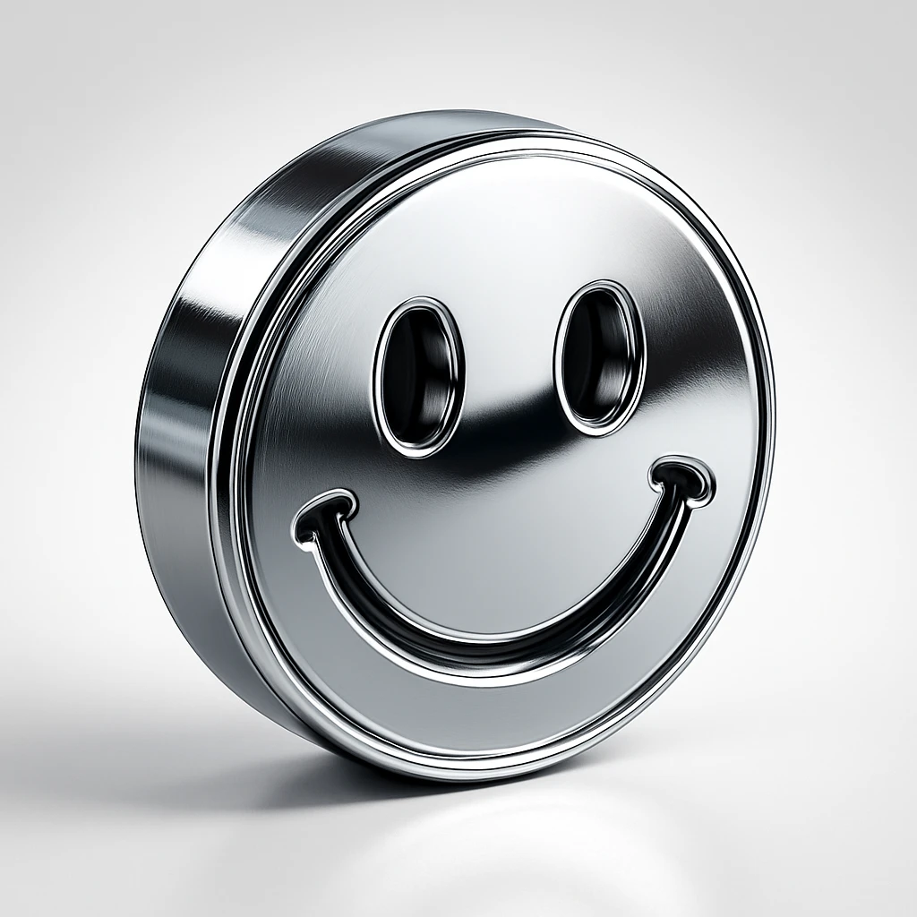 chrome smiley face, glossy and reflective, metallic appearance emoji