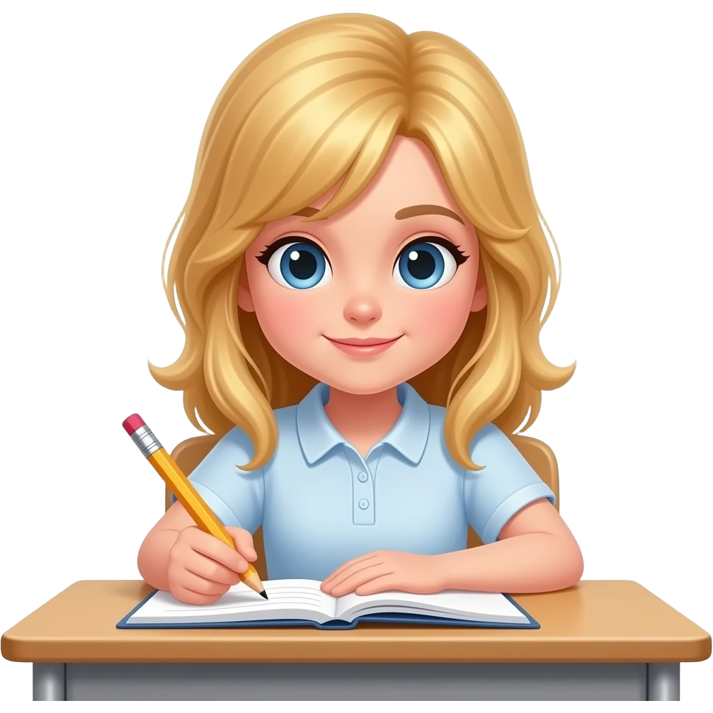a girl writing at school with silky blonde hair emoji