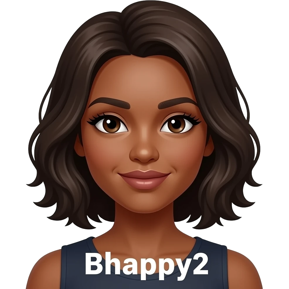 Yes use same image with the words Bhappy2 a skin shade more brown add her some eyelashes with the words Bhappy2 emoji