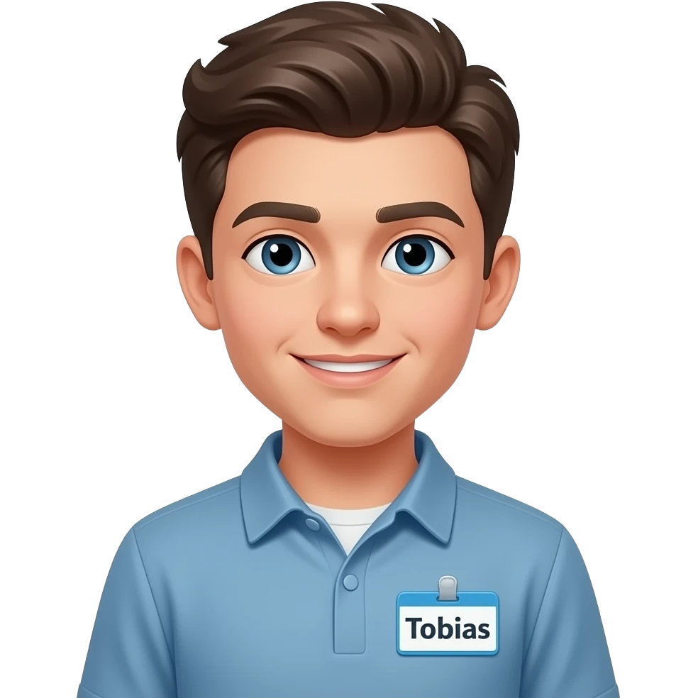 teenage boy with a tobias nametag emoji