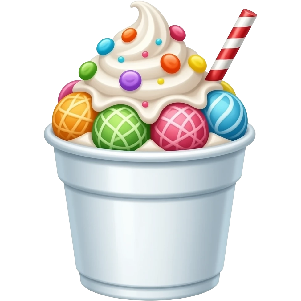 Quiero que me generes un granizado con dulces en vaso de icopor blanco emoji