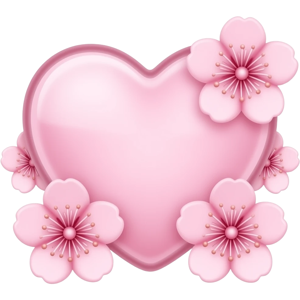 a smaller pale pink transparent heart (more transparent) and with some cherry blossom outside emoji