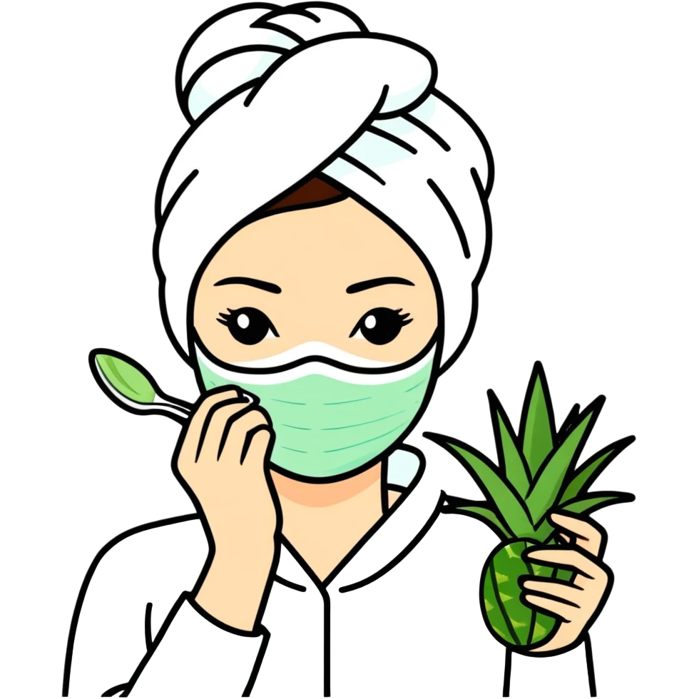 White woman with spa mask eating aloe vera emoji