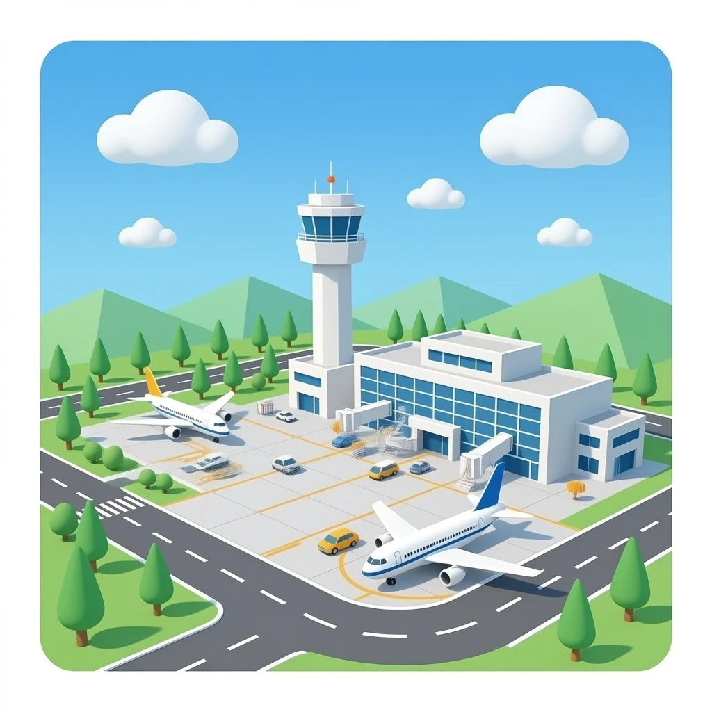 huge 3D airport with planes and ATC tower with no background emoji