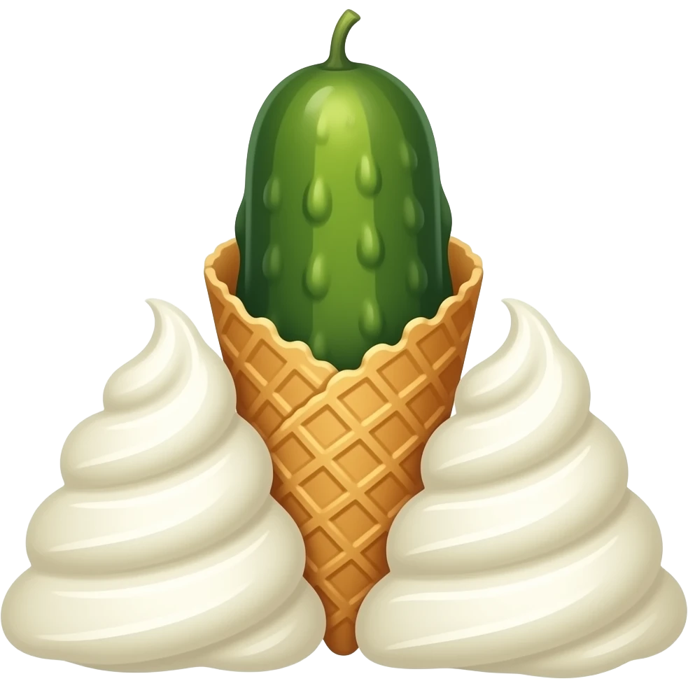 Pickle on a waffle cone surrounded in soft serve emoji
