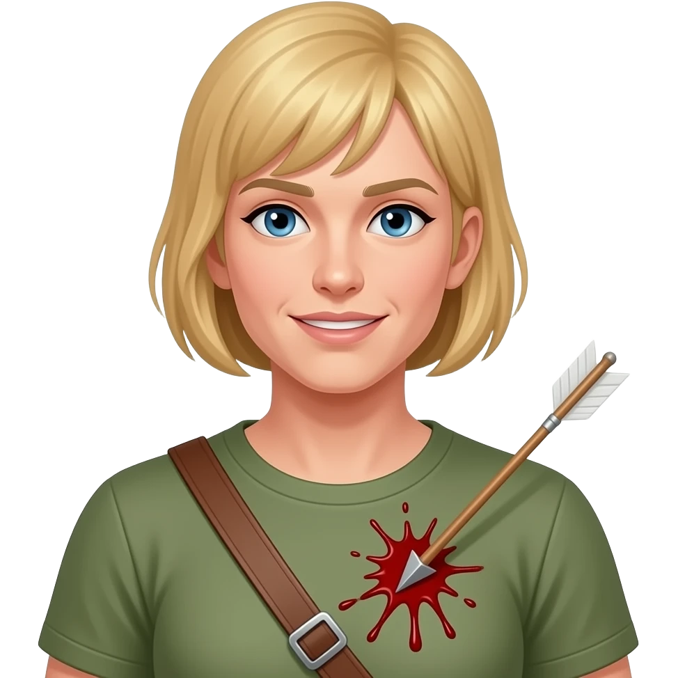 A blonde person getting hit in the chest with an arrow, not graphic, no blood, old fashioned emoji style emoji