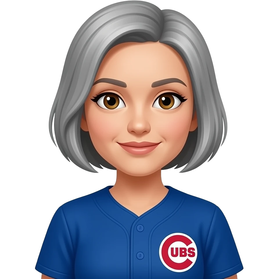 Female brown eyes gray short hair Chicago cubs fan emoji