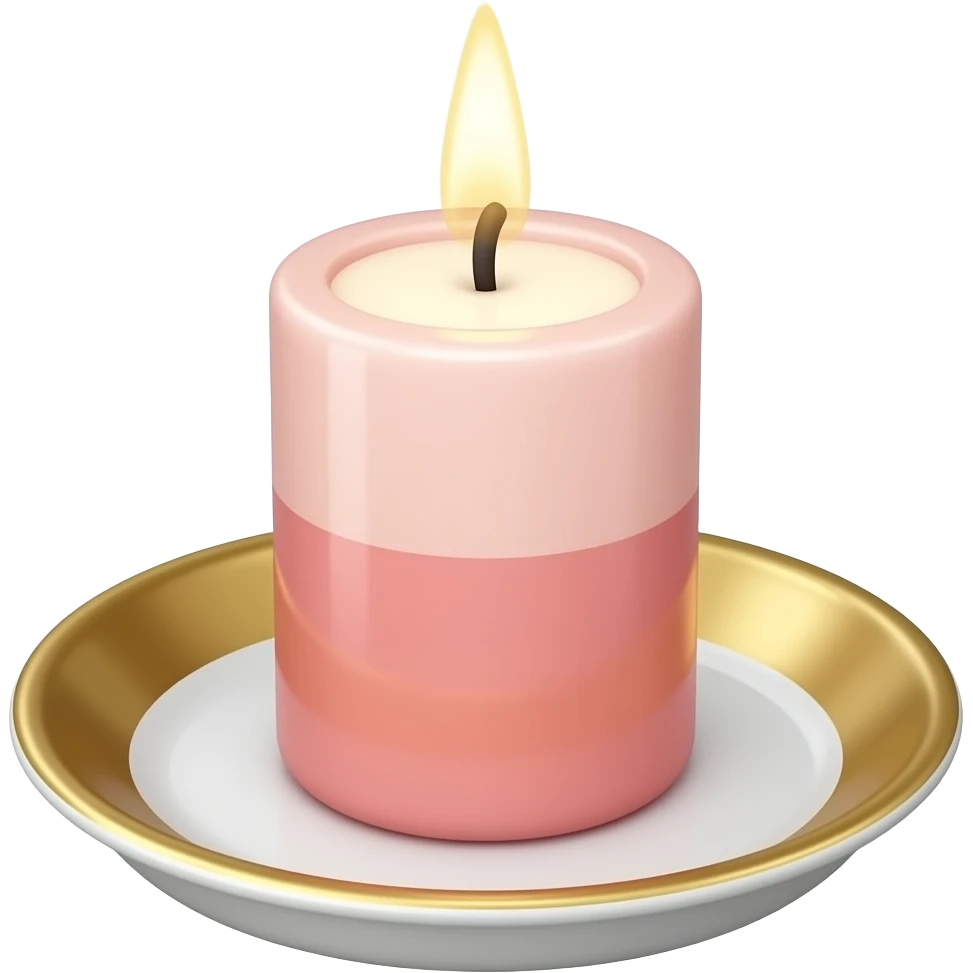 Celestial Thin tall neat petite cute slim dainty narrow Pastel Reddish-pinkish vintage candle on a tiny narrow gold and white plate emoji