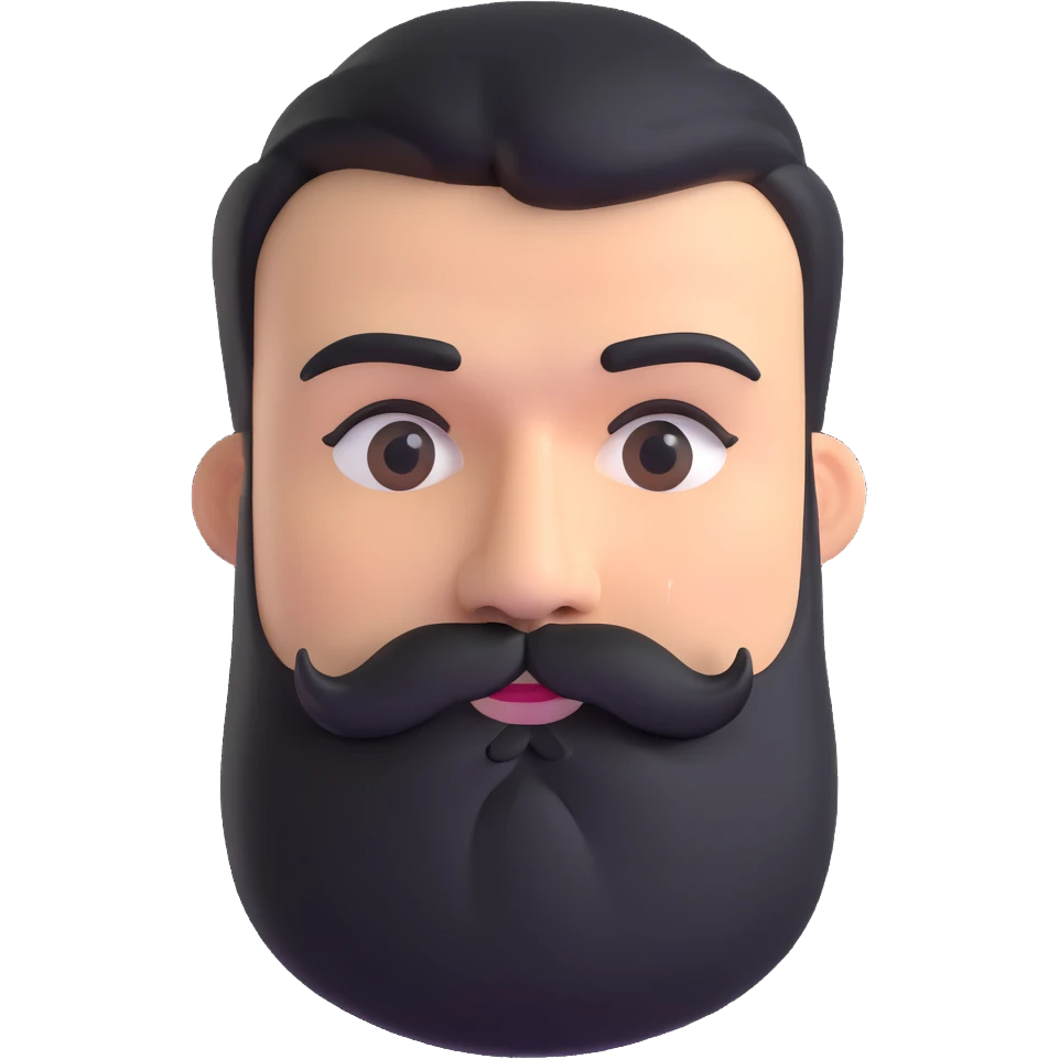 man with thick beard, mustache, and unibrow eyebrows that connect in the middle emoji