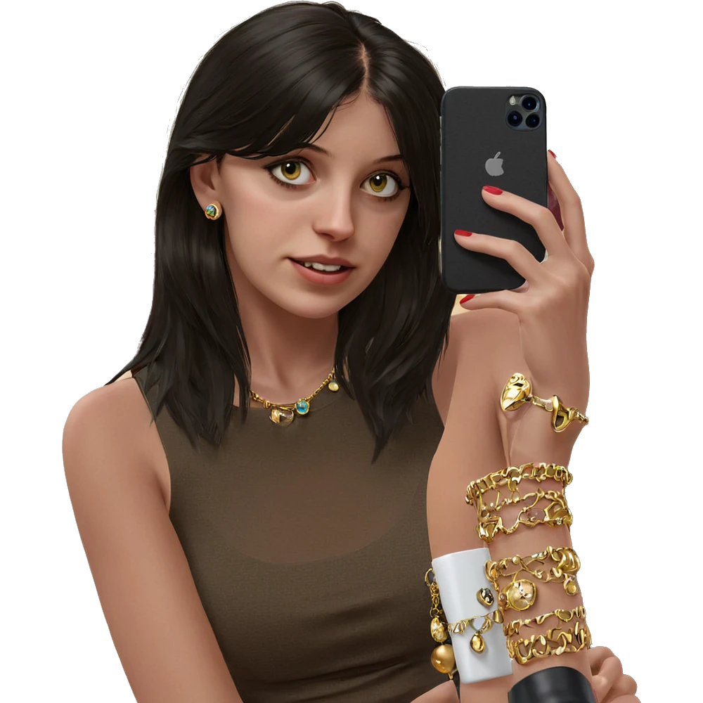 girl taking jewelry selfie emoji