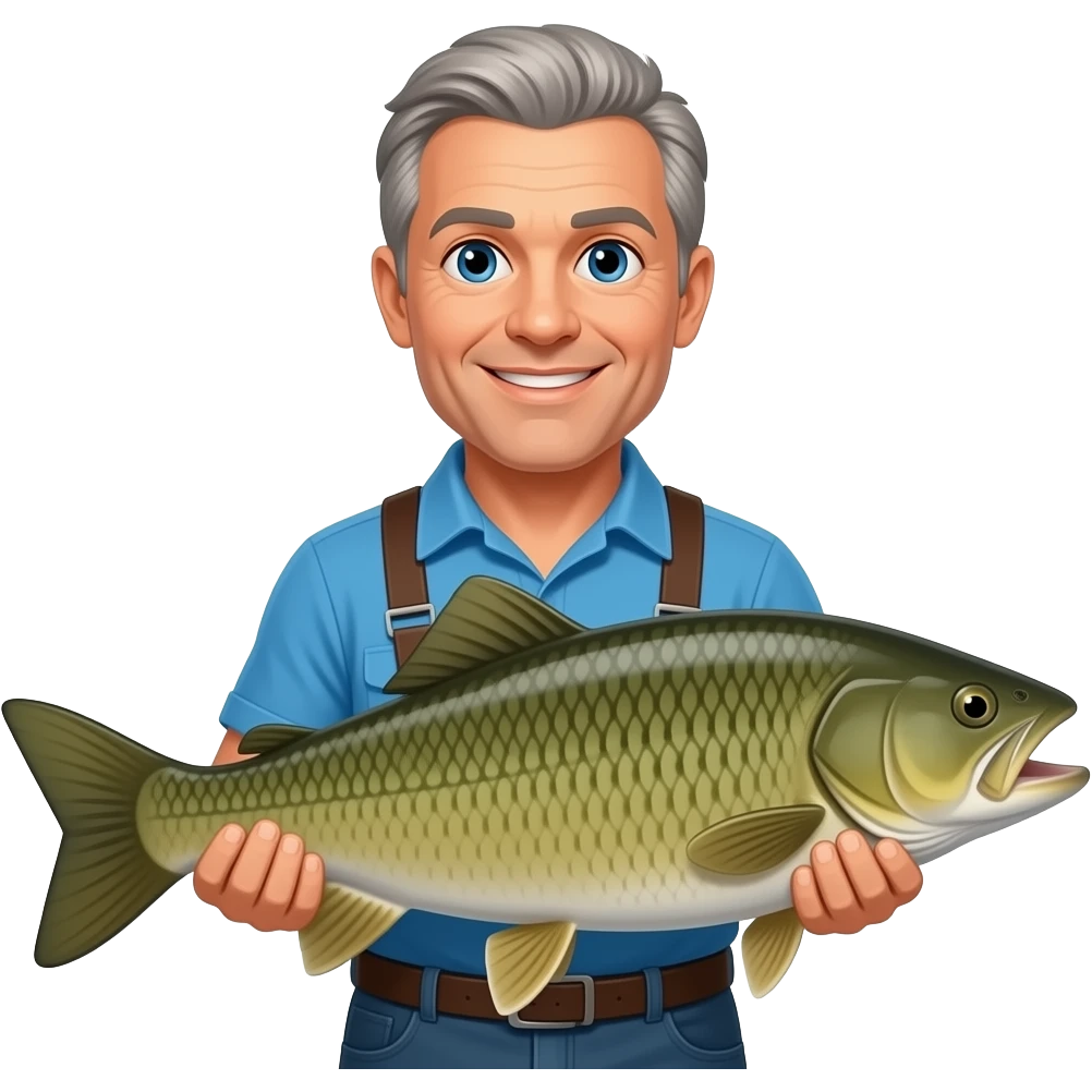 jeremy wade from river monsters with grey hair holding a big fish emoji