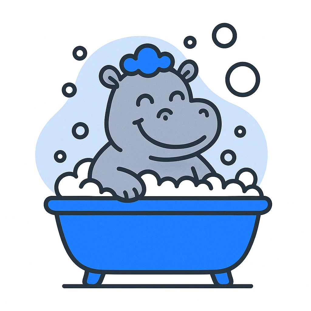 happy hippo with bubbles in bathtub emoji