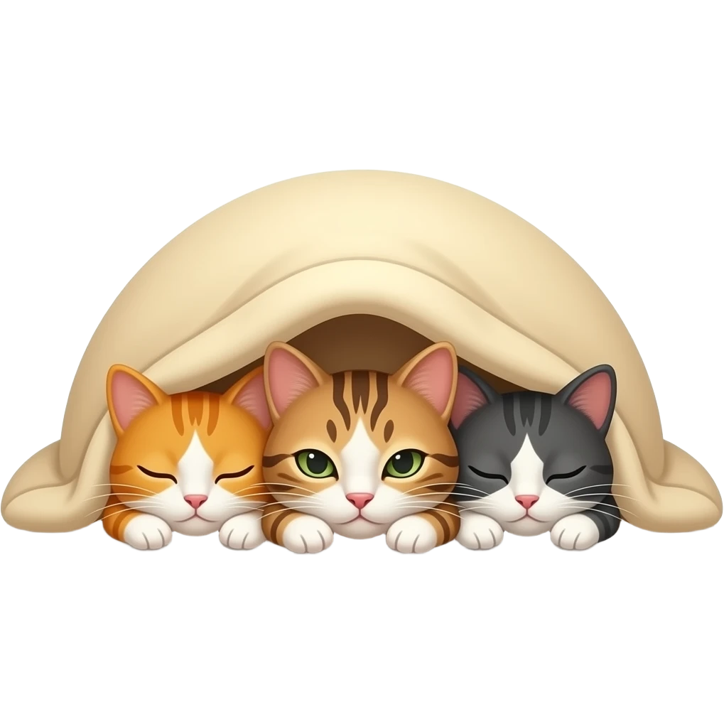 three cats sleeping under a beige blanket emoji