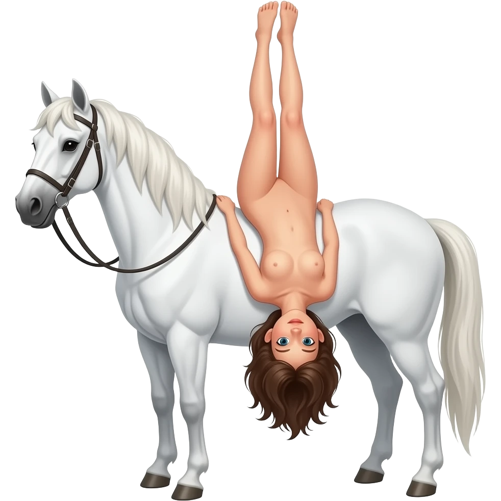 on white horse, a girl headstanding while peeing, and the girl is naked emoji