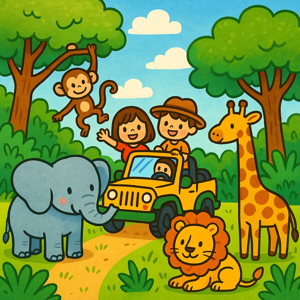 digital illustration of jungle safari in the style of children's illustration   emoji