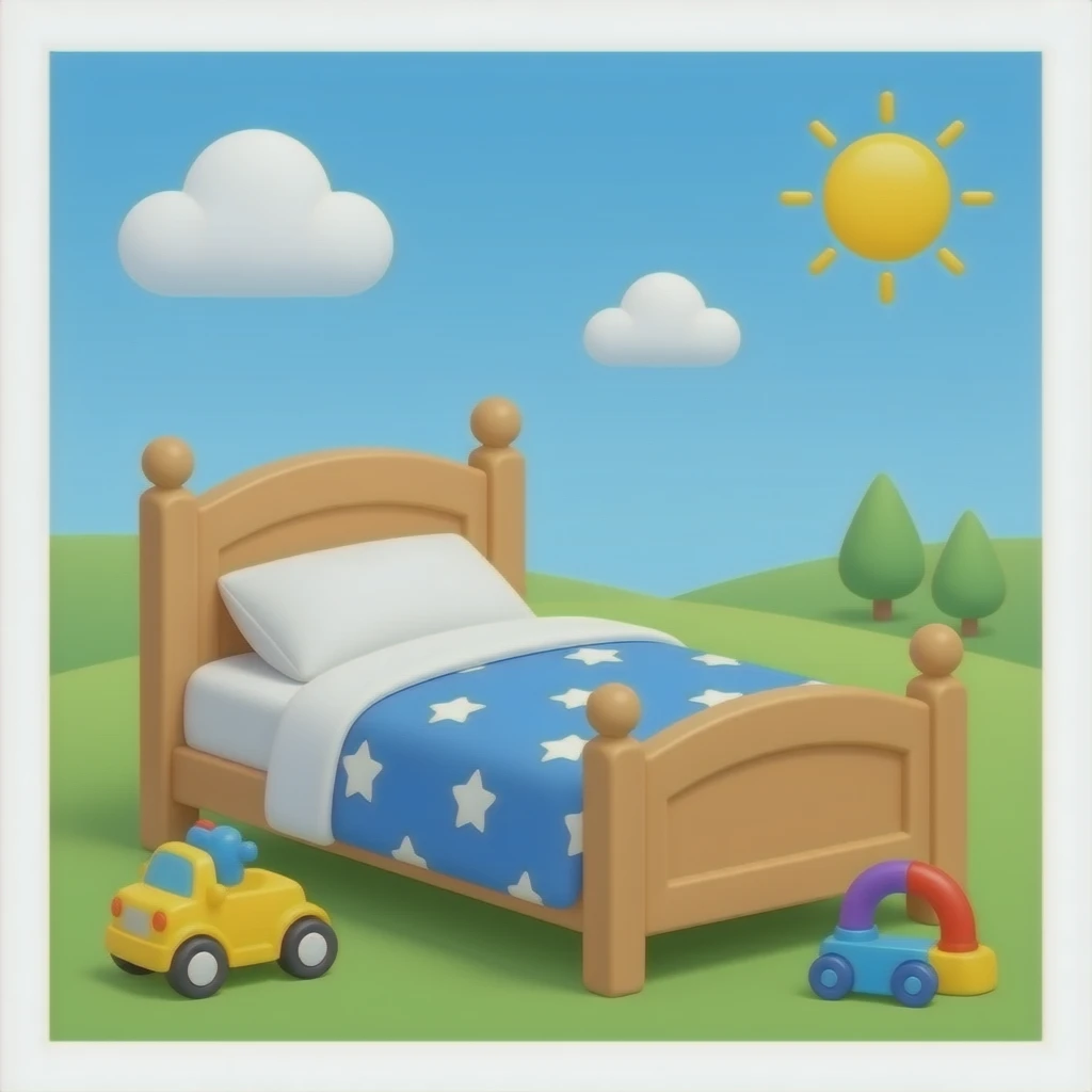 kids bed and toys white background emoji