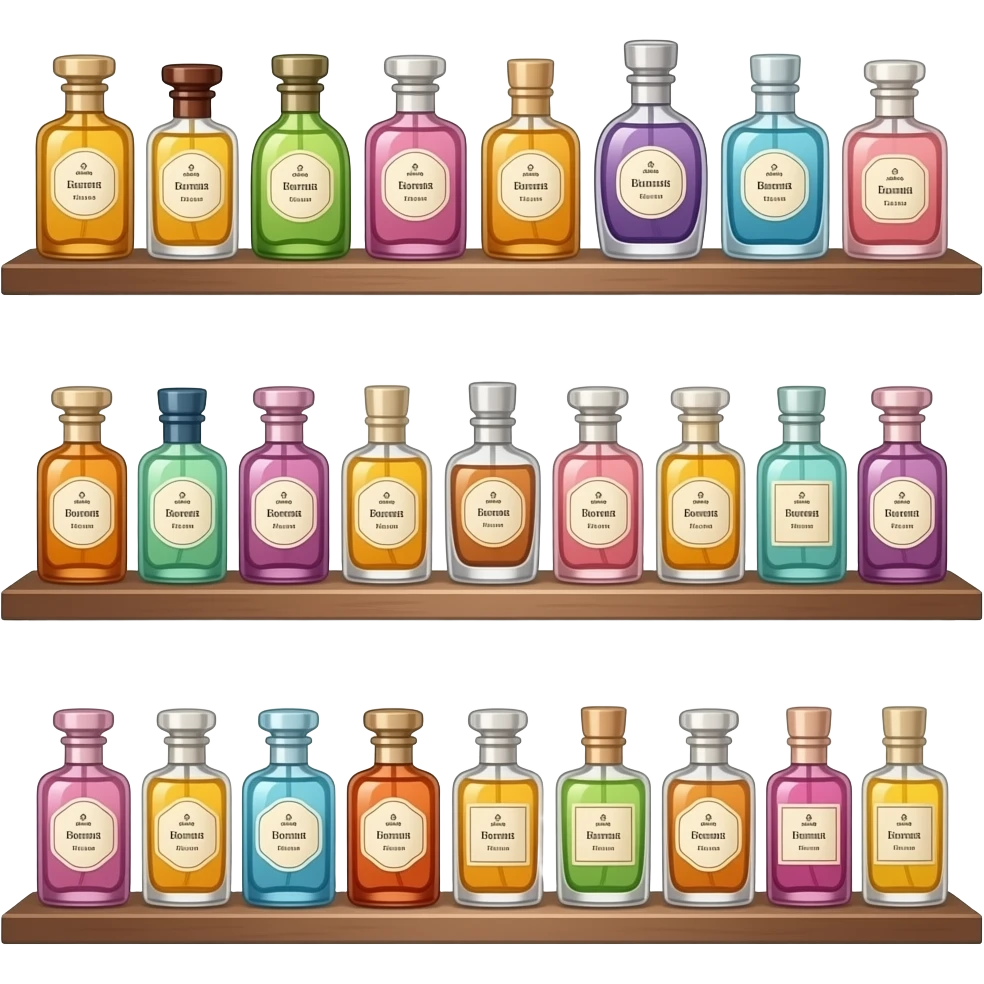 hazme un estante mediano lleno de perfumes emoji
