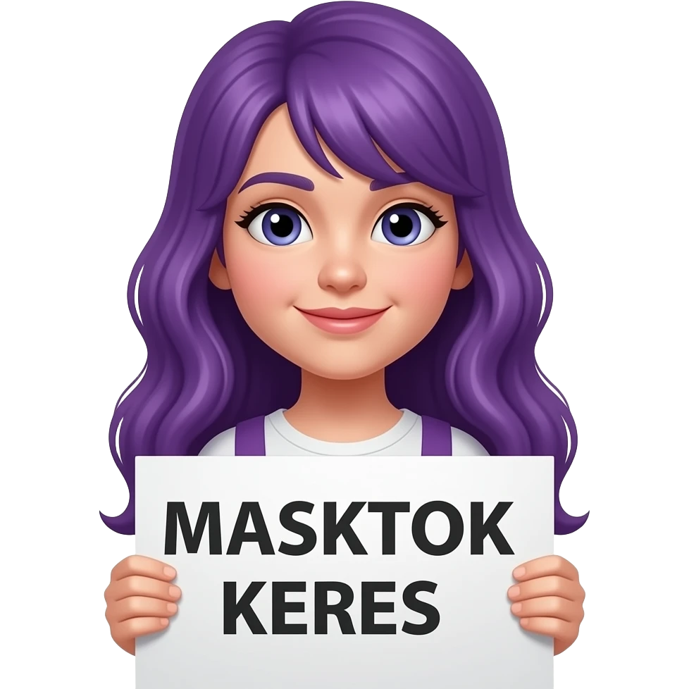 girl with long purple hair with a MASKTOK KERES sign emoji