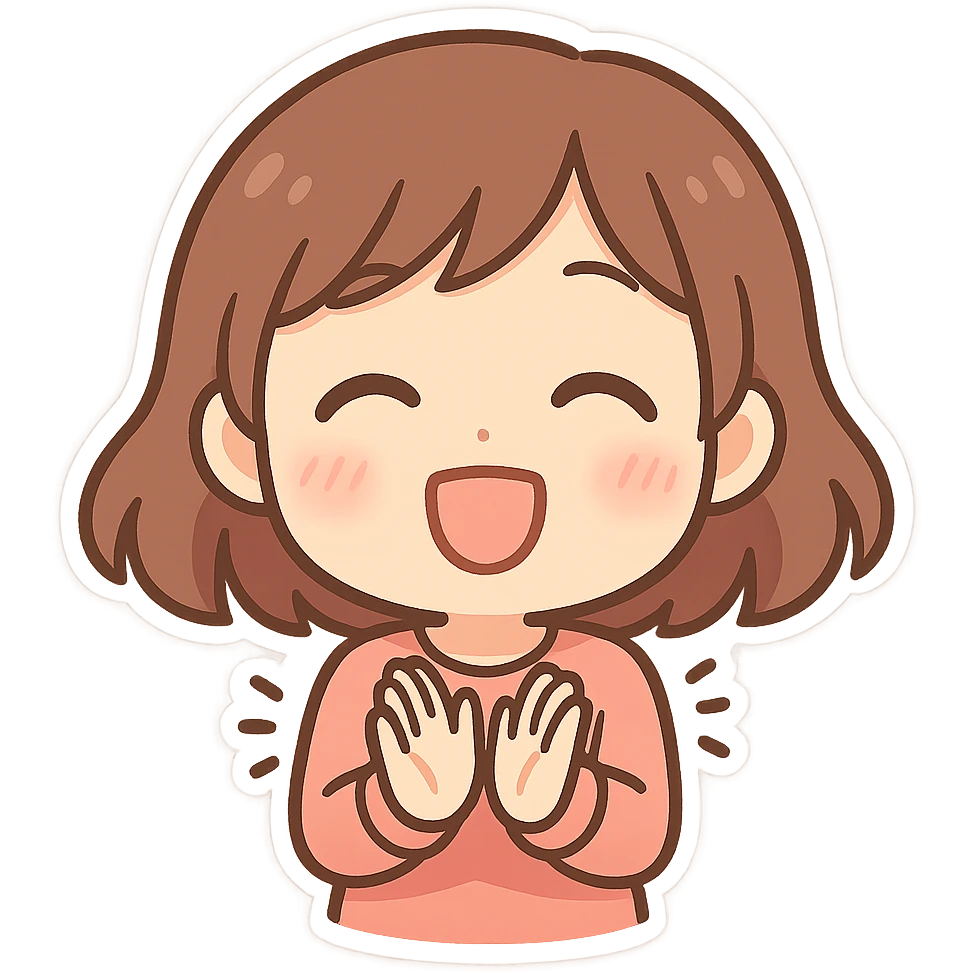 一个可爱的女孩，正在开心的拍手，正面视角 emoji