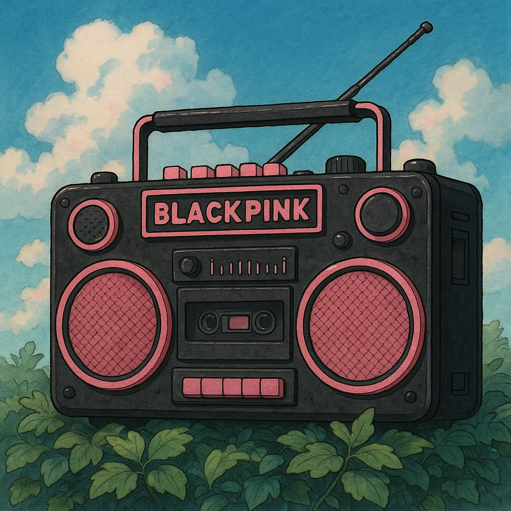 BLACKPINK-inspired object, black and pink colors, whimsical and detailed animation-inspired look emoji