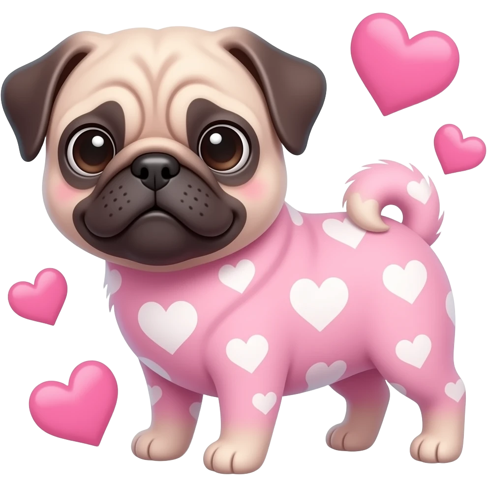 make a cute pink pug with white hearts and pink hearts emoji