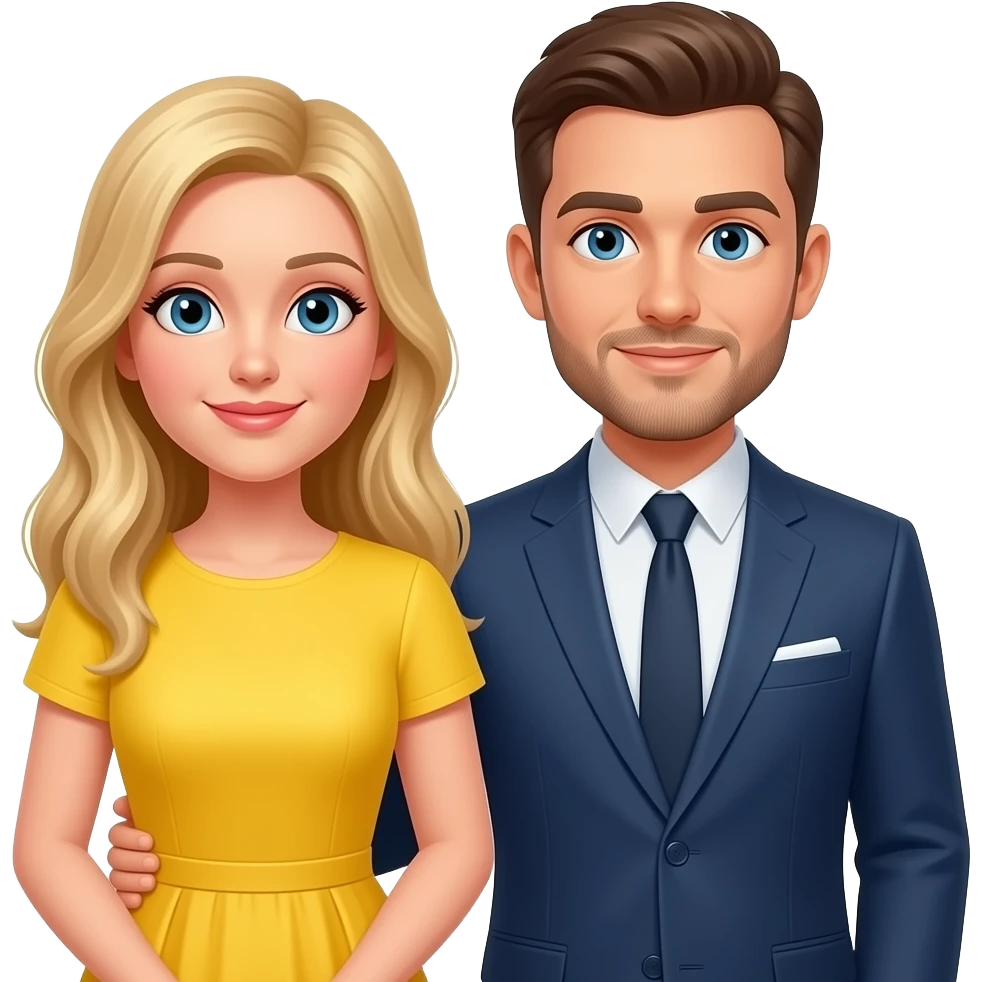 White blonde fiancé yellow dress brunette groom with short facial hair proposal yellow dress emoji