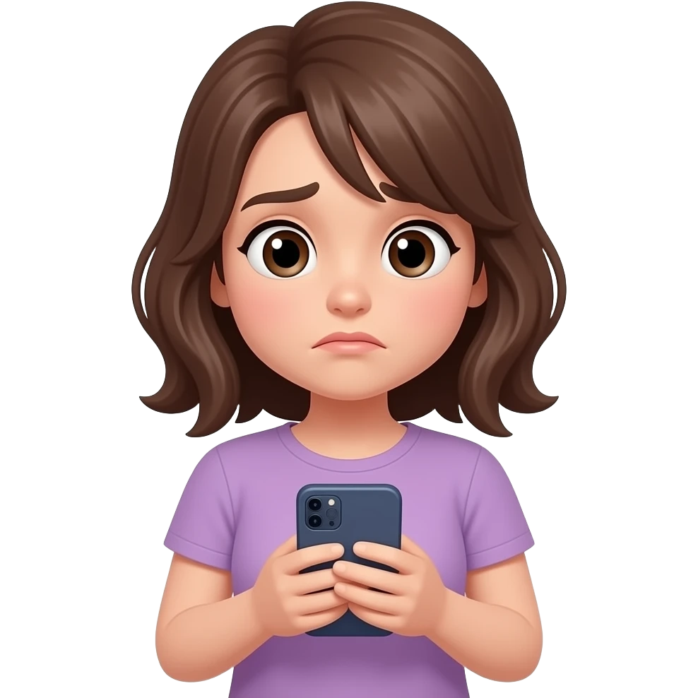 girl brown hair bored scrolling smartphone emoji