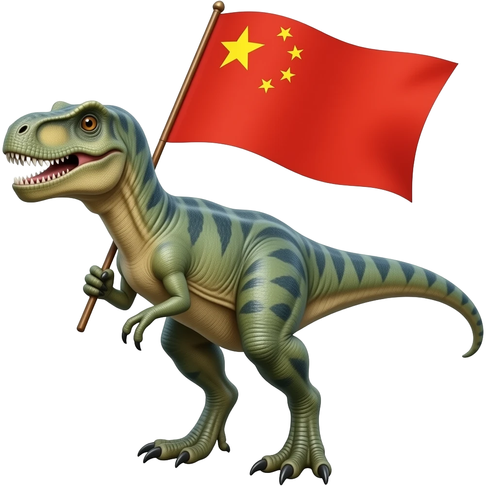 Velociraptor holding a Chinese flag emoji