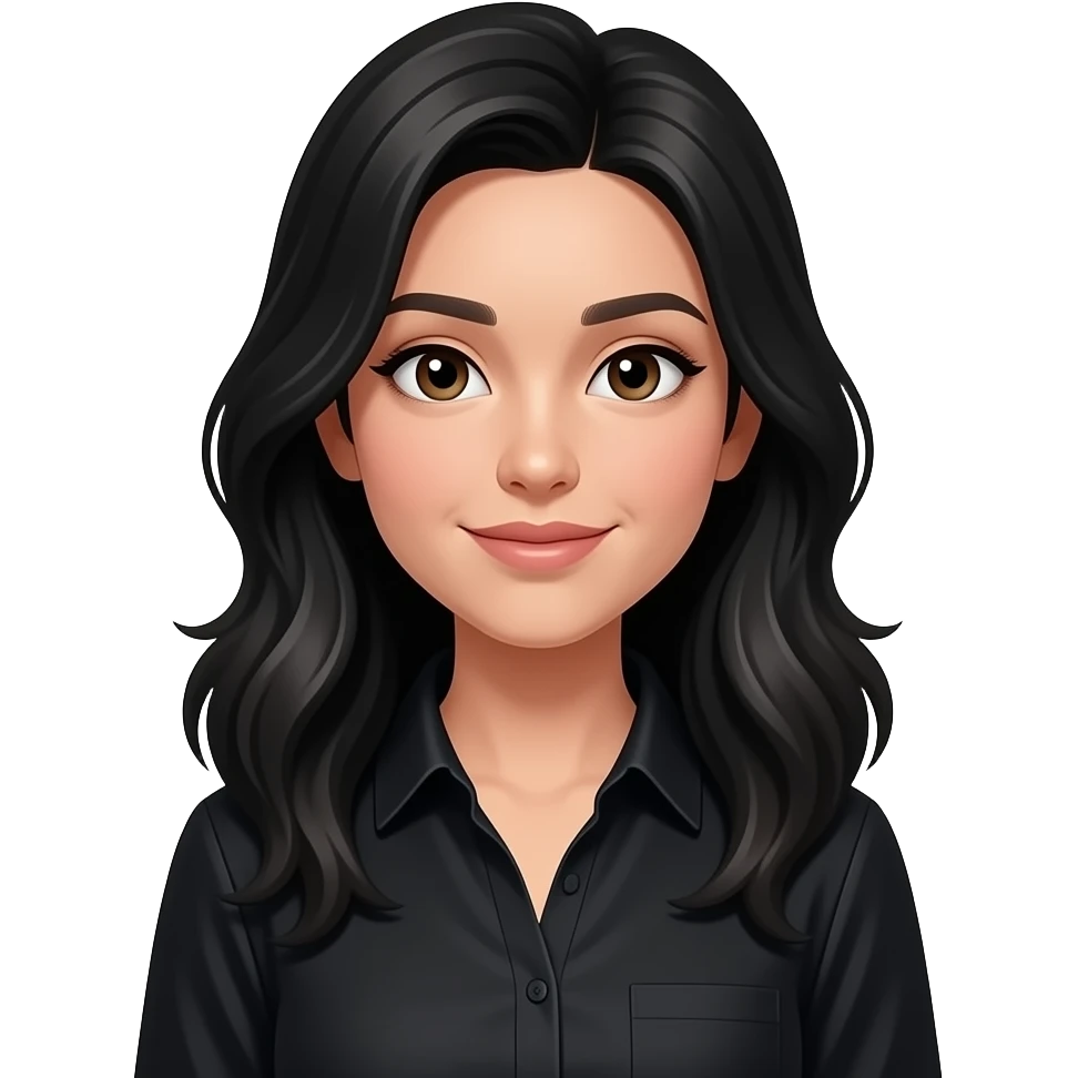 black straight long wavy hairs with a black shirt wearing emoji