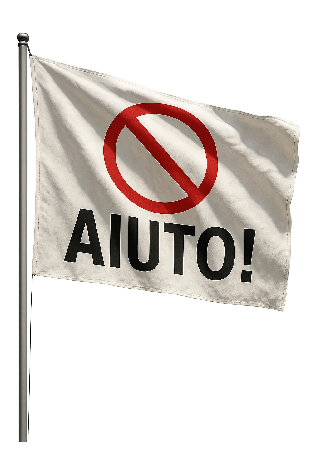BANDIERA CON LA SCRITTA "AIUTO!" E DIVIETO SOPRA, iperrealistico 4k emoji