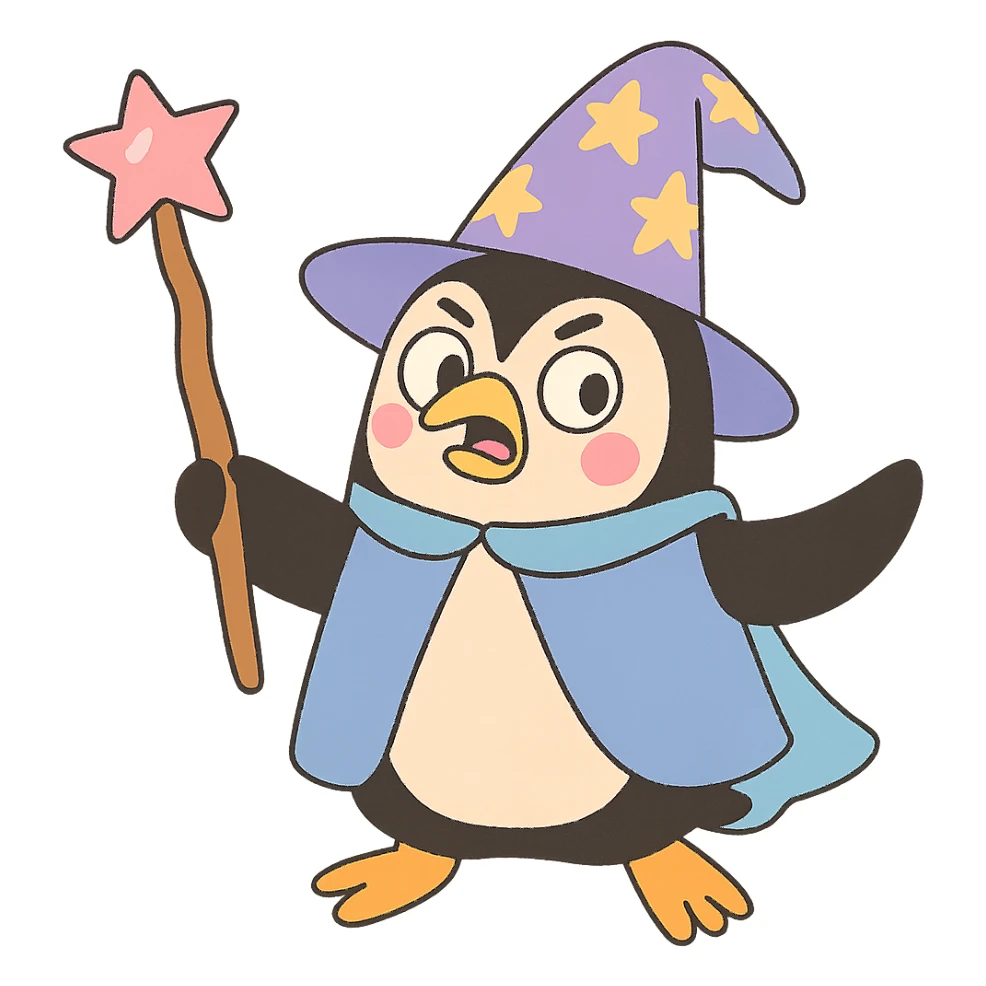 pastel toon style penguin wizard sticker