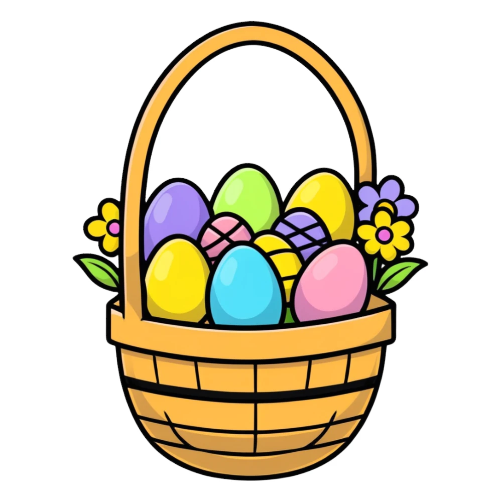 Easter basket filled with eggs and spring flowers sticker
