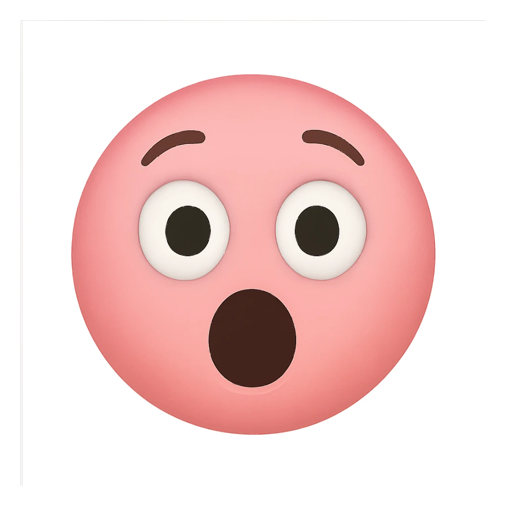 pink face with surprised expression emoji, digital illustration sticker
