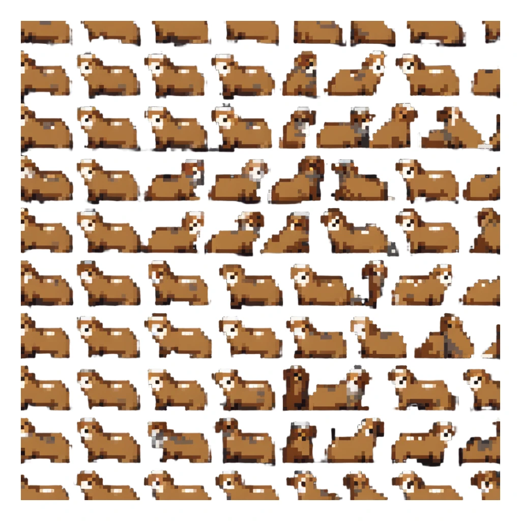 pixel art brown Labrador dog with spotted calico pattern sticker