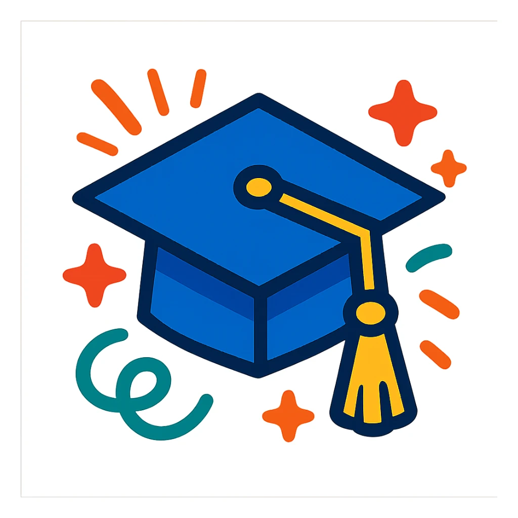 graduation cap, celebratory, bold style sticker