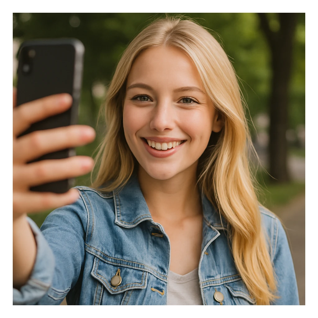 blonde girl taking a selfie sticker