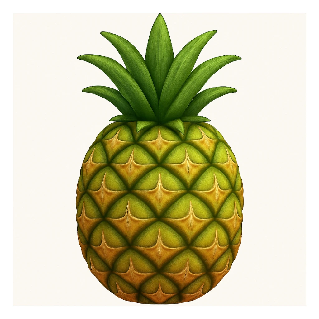 Create a pineapple emoji inspired by the reference image. The style should have realistic texture and detailed pattern but remain simplified and emoji-like. Add a subtle gradient to the surface of the pineapple. sticker