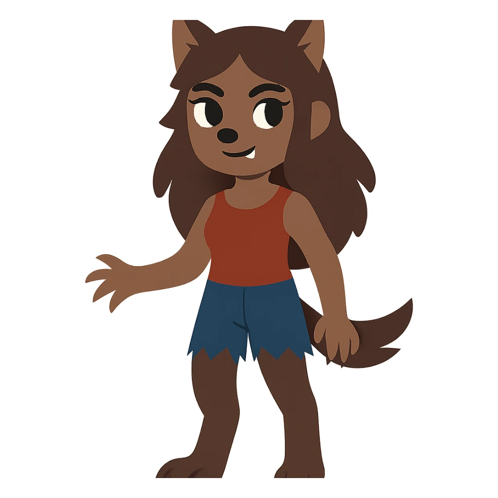 flat toon style werewolf girl sticker