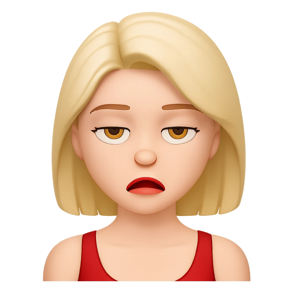 Change her facial expression to bored, keep the same style as the reference image. sticker