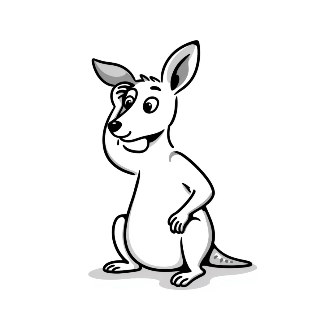 kangaroo touching its head with a doubtful face, hand drawn doodle style sticker