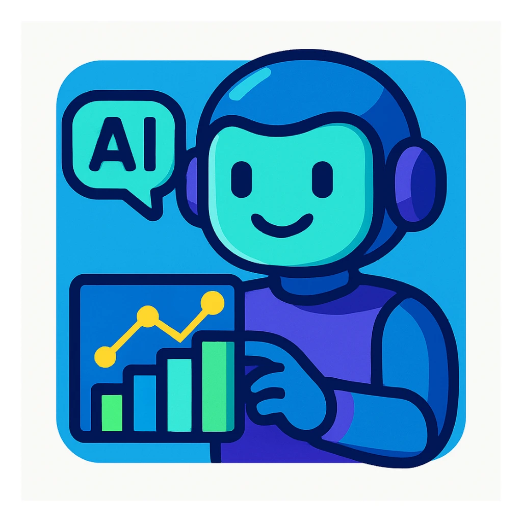 AI data-analysis assistant, modern, friendly, tech-inspired, suitable for an app icon, vibrant toon style sticker