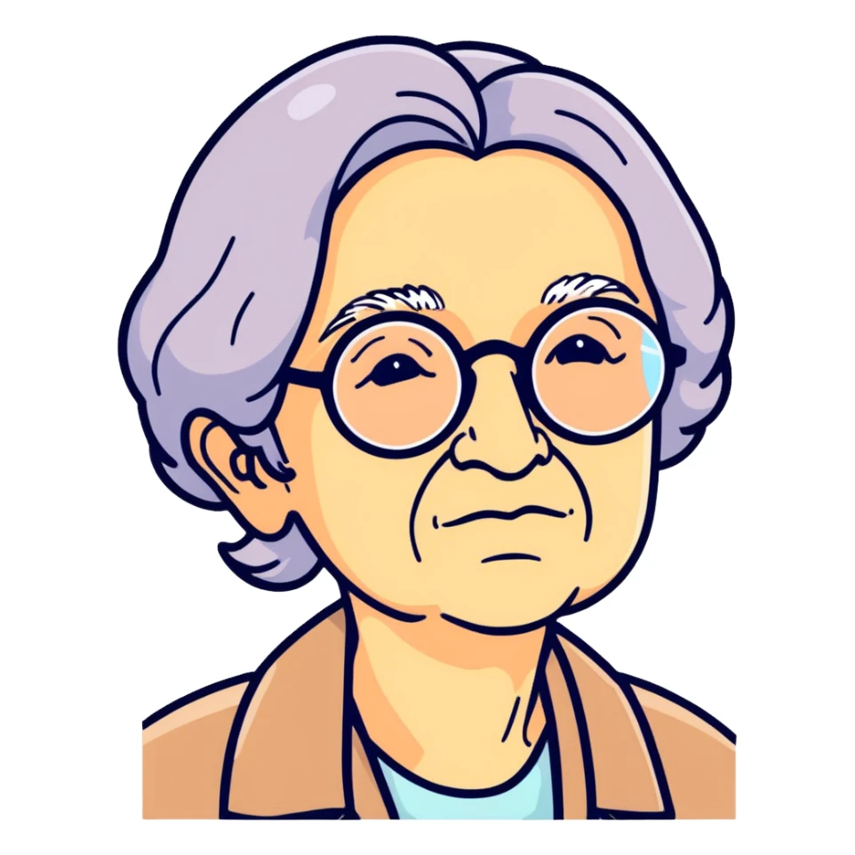 Old lady with John Lennon glasses sticker