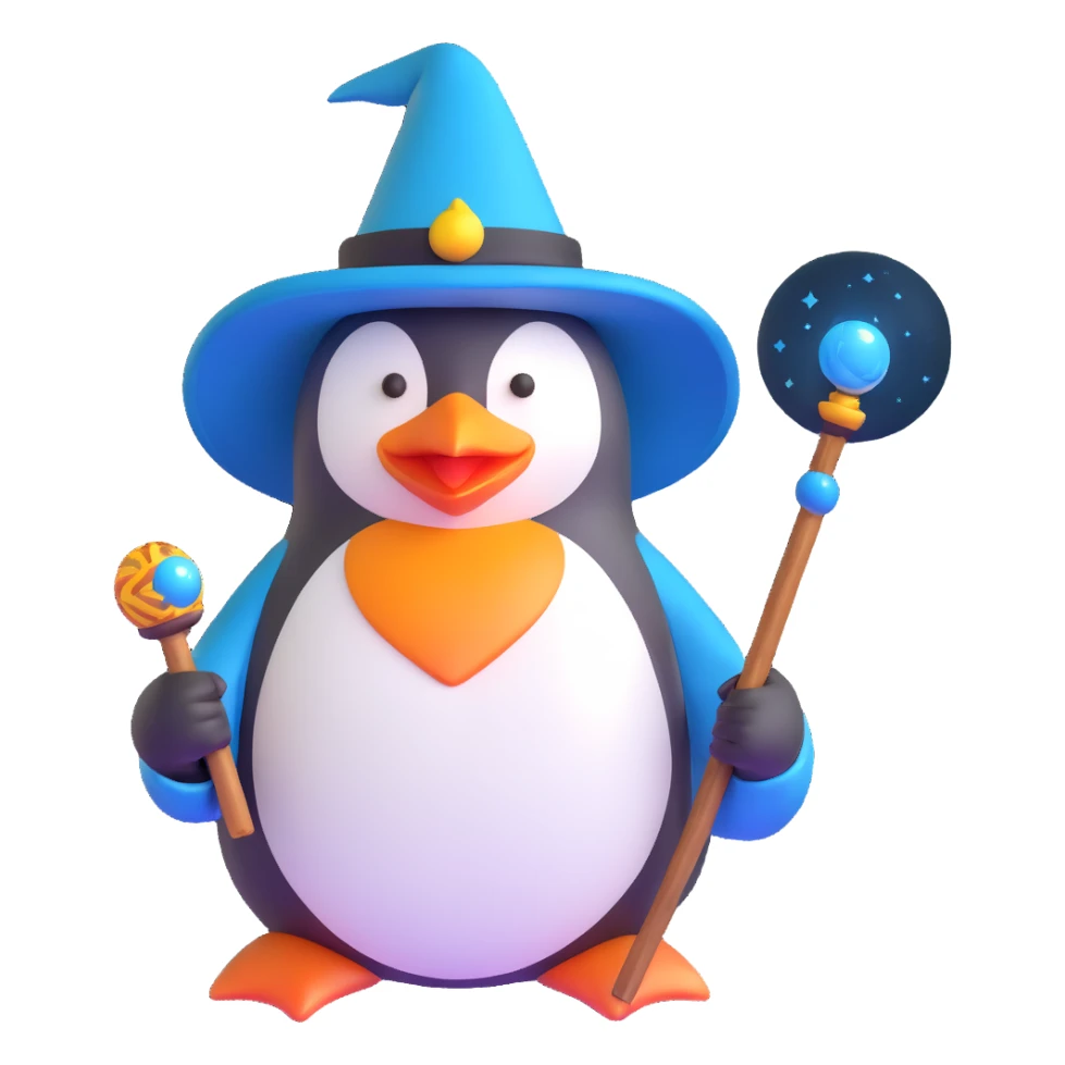 penguin wizard with magic staff and wizard hat sticker