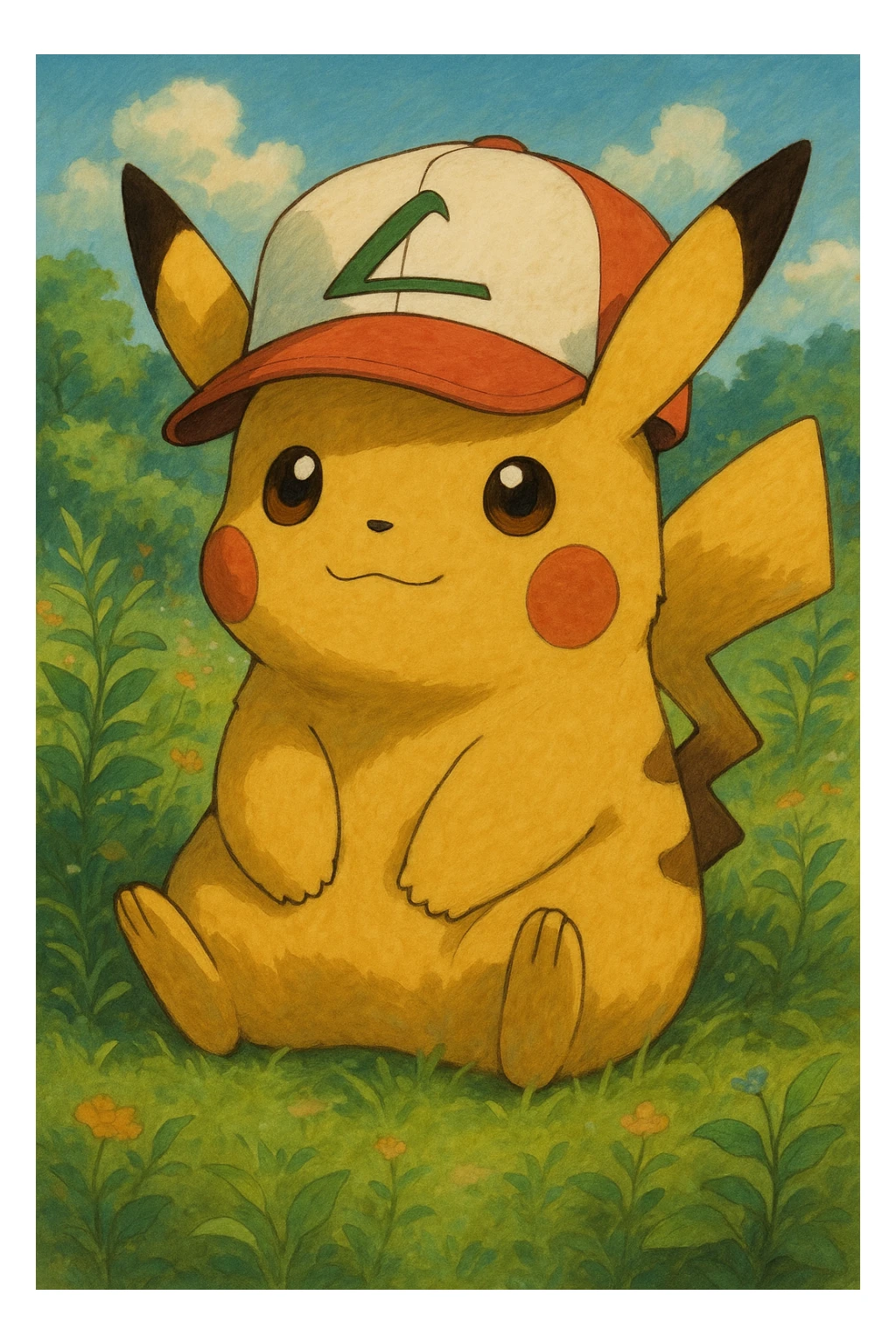 pikachu wearing Ash Ketchum's hat sticker